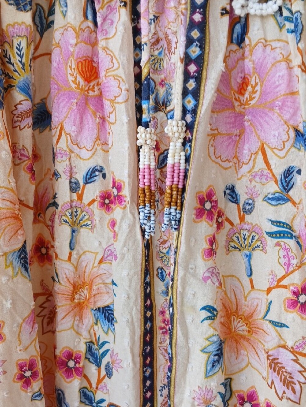 FARM Rio Cream Floral Maxi Dress with Navy Border, 100% Cotton - Picture 9 of 12